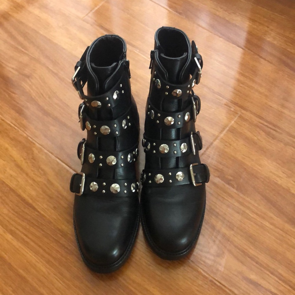 Maje Black leather studded boots